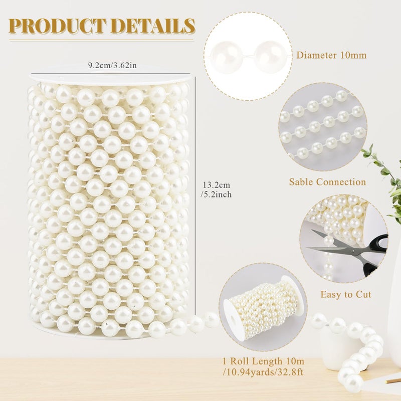 AdasBridal Pearls String Beads 33 Feet Faux Pearls Roll for Crafting Christmas Tree Garland Flowers DIY Wedding Party Centerpiece Party Jewelry Decoration (10mm Ivory) - Image 2